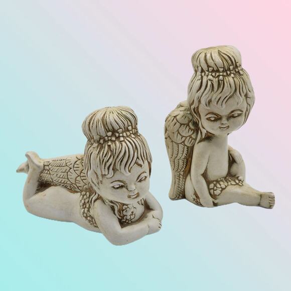 Vintage White and Gold Porcelain Angel Figurines - Cherub Decor Accents - Set/2 - Picture 10 of 10